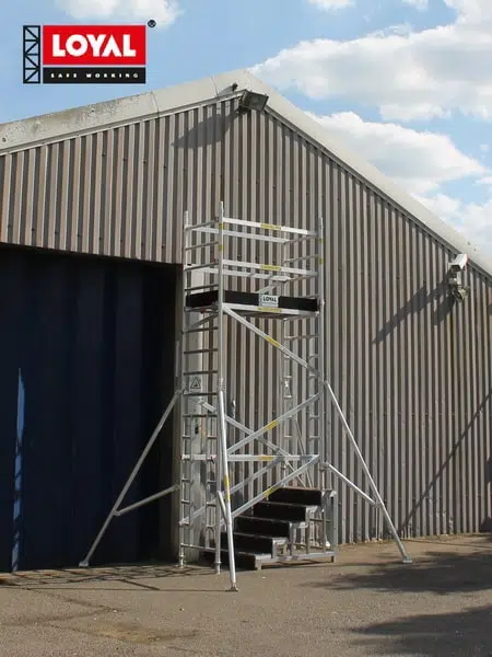 Narrow scaffold tower for safe decorating on internal stairwells