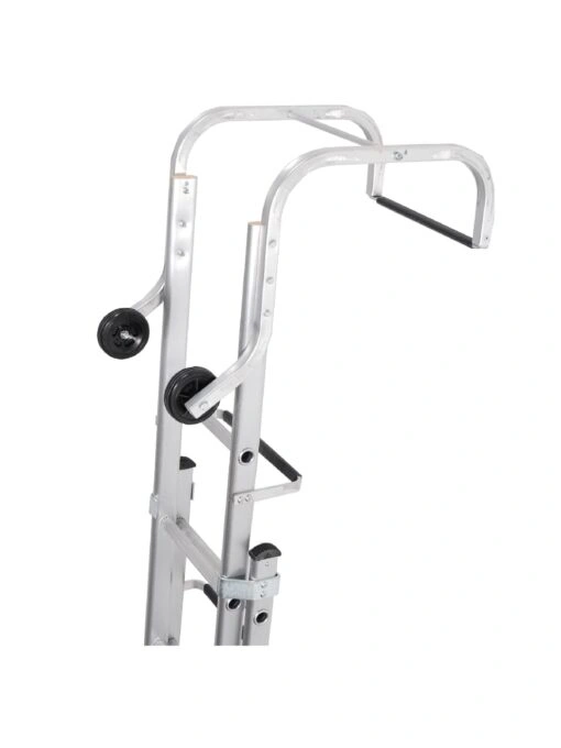 Trade roof ladder with ridge hook and protective rubber bearers