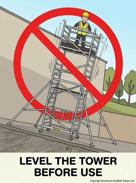 Worker did not level the ground before setting up a scaffold tower